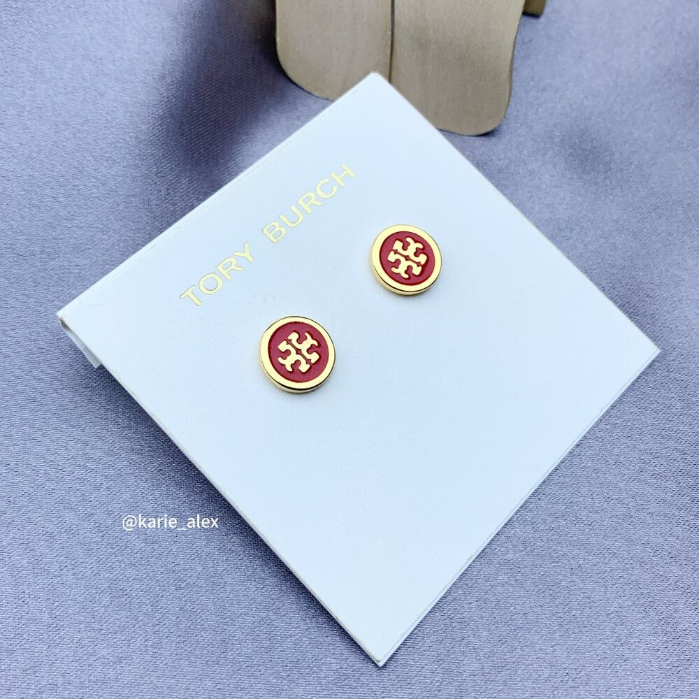 Tory Burch Kira Enamel Stud Earrings in Red (Brand New)